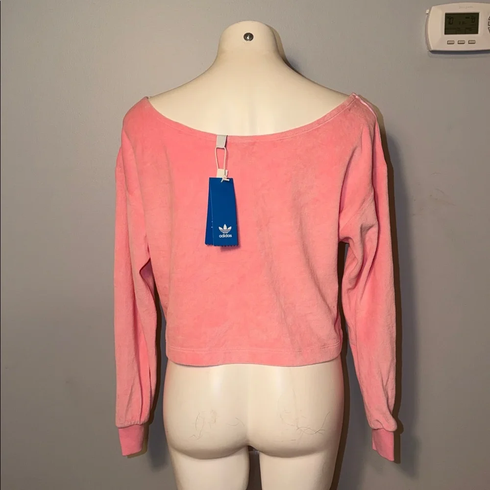 adidas Ladies Relaxed Risqué velour off the shoulder sweatshirt-Vibrant pink - Picture 6 of 14